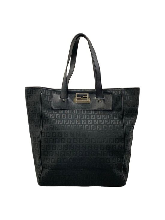 Fendi Zucchino Shopping Tote Bag In Black - Purse Utopia Fendi Tote Zucchino Pattern Black Leather